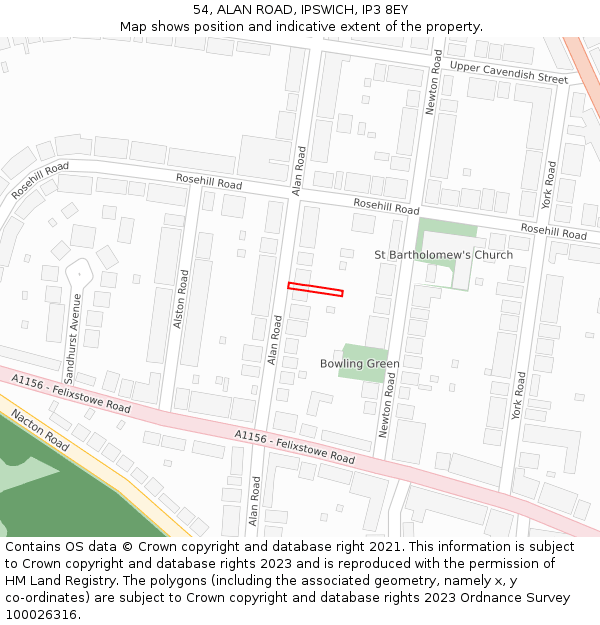 54, ALAN ROAD, IPSWICH, IP3 8EY: Location map and indicative extent of plot