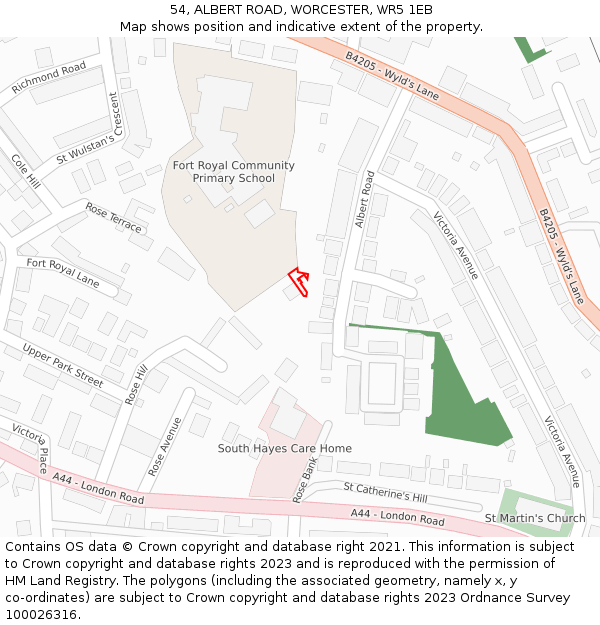 54, ALBERT ROAD, WORCESTER, WR5 1EB: Location map and indicative extent of plot