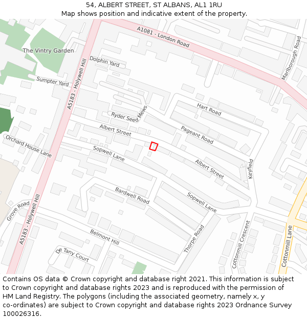 54, ALBERT STREET, ST ALBANS, AL1 1RU: Location map and indicative extent of plot