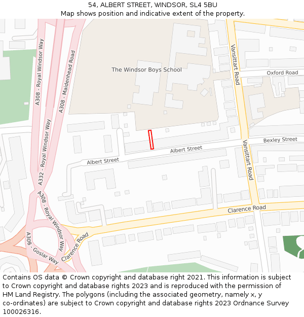 54, ALBERT STREET, WINDSOR, SL4 5BU: Location map and indicative extent of plot