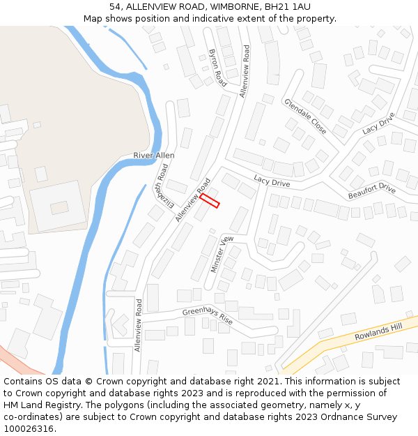 54, ALLENVIEW ROAD, WIMBORNE, BH21 1AU: Location map and indicative extent of plot