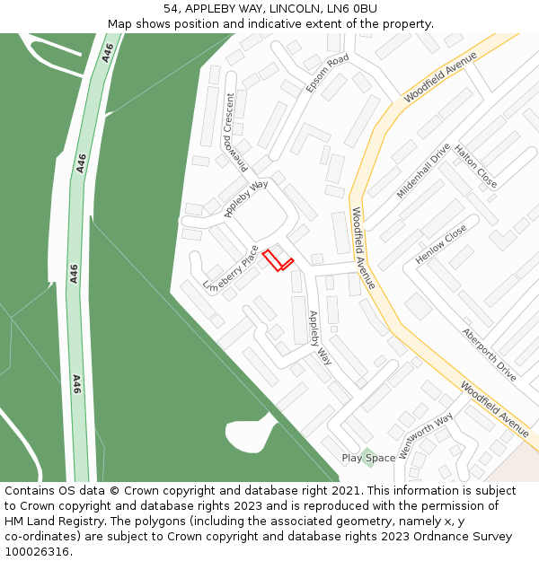 54, APPLEBY WAY, LINCOLN, LN6 0BU: Location map and indicative extent of plot