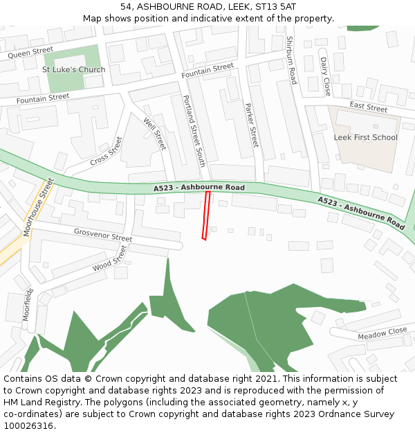 54, ASHBOURNE ROAD, LEEK, ST13 5AT: Location map and indicative extent of plot