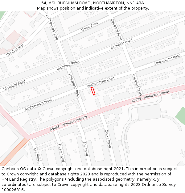 54, ASHBURNHAM ROAD, NORTHAMPTON, NN1 4RA: Location map and indicative extent of plot