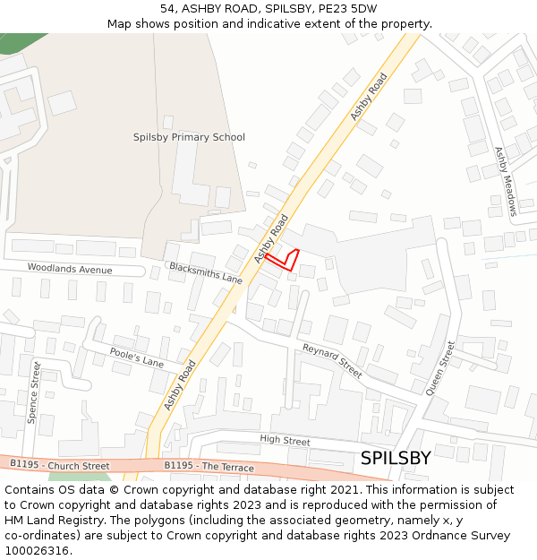 54, ASHBY ROAD, SPILSBY, PE23 5DW: Location map and indicative extent of plot