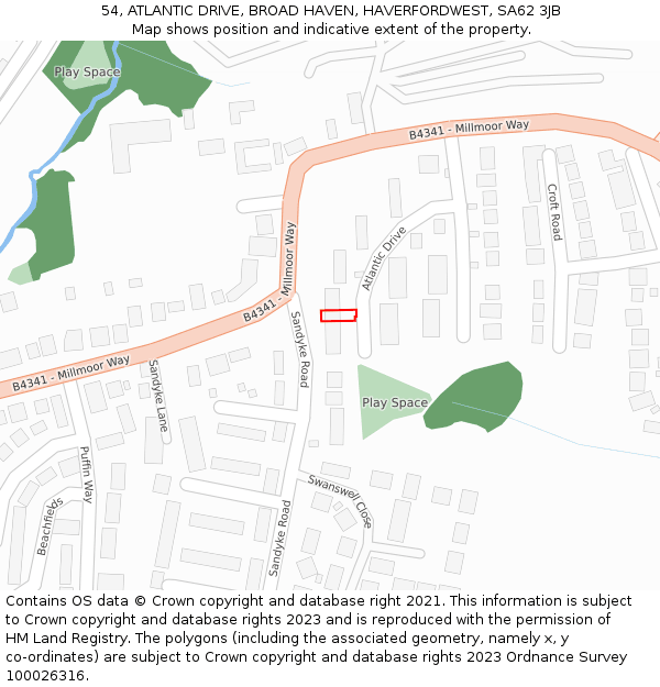 54, ATLANTIC DRIVE, BROAD HAVEN, HAVERFORDWEST, SA62 3JB: Location map and indicative extent of plot