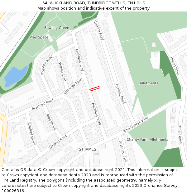 54, AUCKLAND ROAD, TUNBRIDGE WELLS, TN1 2HS: Location map and indicative extent of plot