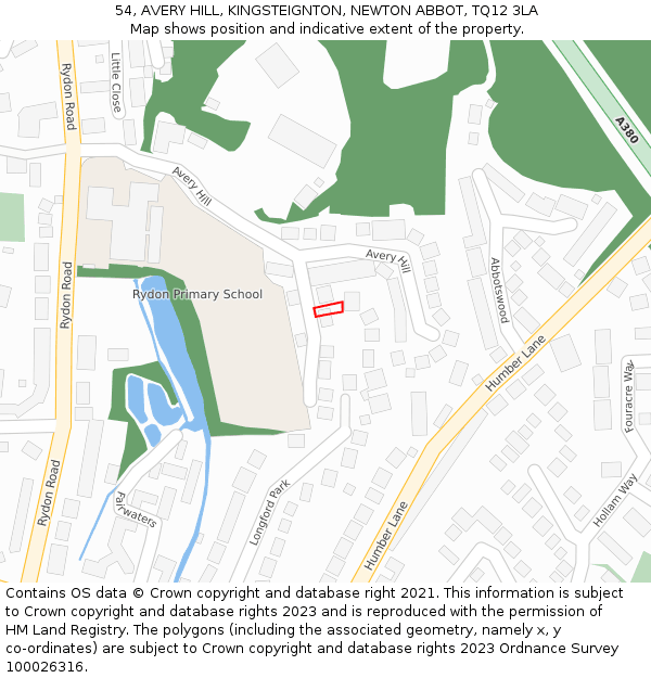 54, AVERY HILL, KINGSTEIGNTON, NEWTON ABBOT, TQ12 3LA: Location map and indicative extent of plot