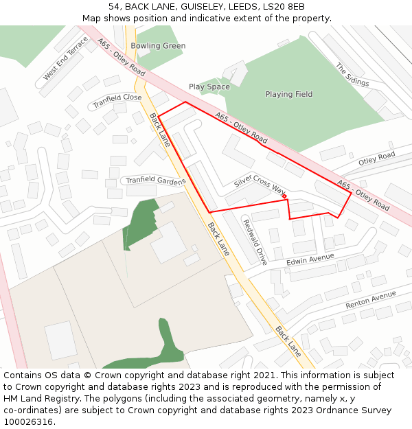 54, BACK LANE, GUISELEY, LEEDS, LS20 8EB: Location map and indicative extent of plot