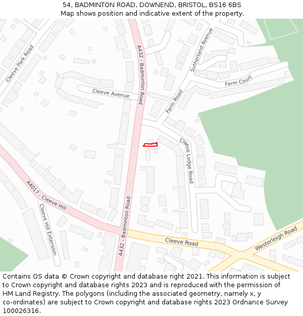 54, BADMINTON ROAD, DOWNEND, BRISTOL, BS16 6BS: Location map and indicative extent of plot