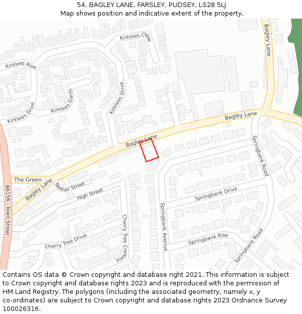 54, BAGLEY LANE, FARSLEY, PUDSEY, LS28 5LJ: Location map and indicative extent of plot