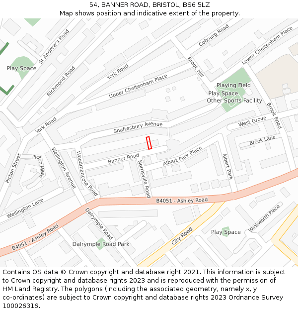 54, BANNER ROAD, BRISTOL, BS6 5LZ: Location map and indicative extent of plot