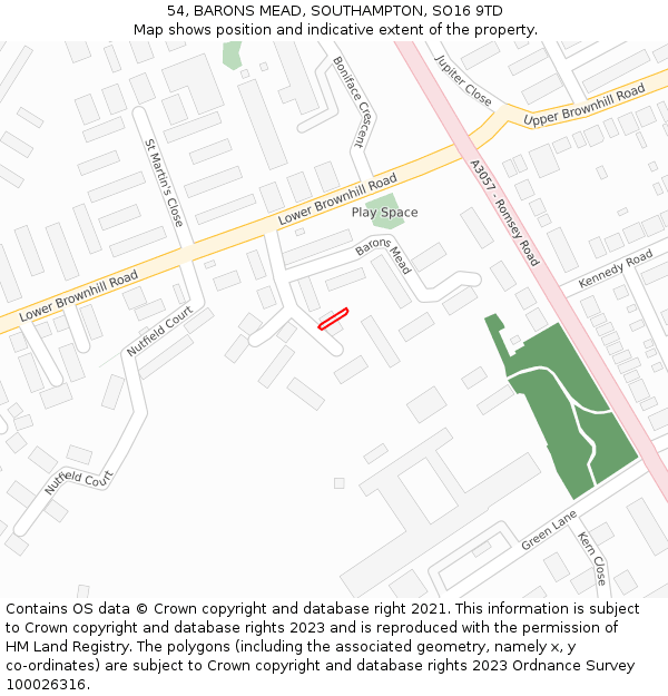 54, BARONS MEAD, SOUTHAMPTON, SO16 9TD: Location map and indicative extent of plot