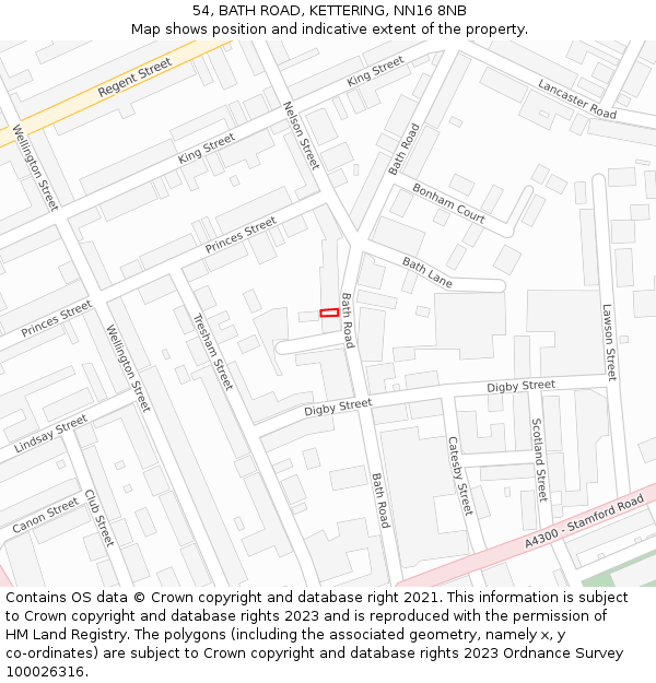 54, BATH ROAD, KETTERING, NN16 8NB: Location map and indicative extent of plot