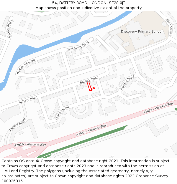 54, BATTERY ROAD, LONDON, SE28 0JT: Location map and indicative extent of plot