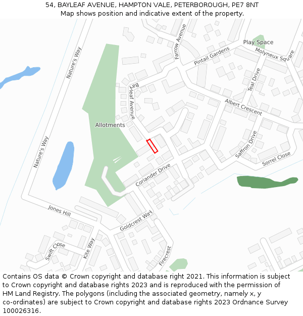 54, BAYLEAF AVENUE, HAMPTON VALE, PETERBOROUGH, PE7 8NT: Location map and indicative extent of plot