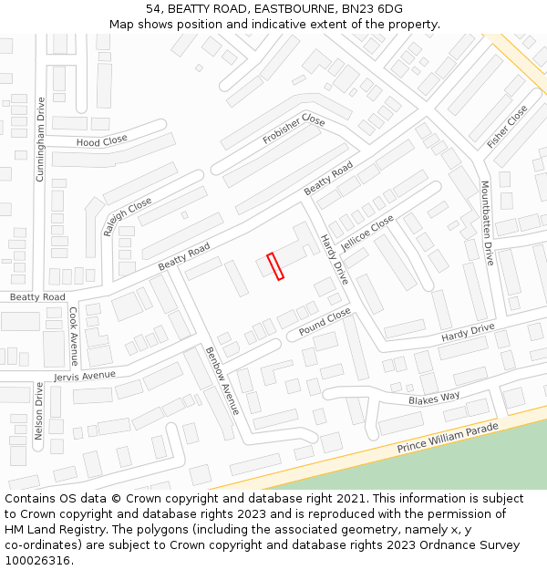 54, BEATTY ROAD, EASTBOURNE, BN23 6DG: Location map and indicative extent of plot