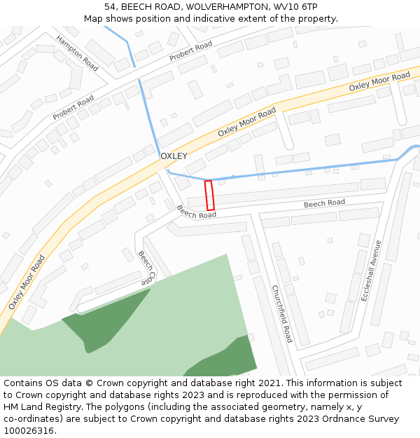 54, BEECH ROAD, WOLVERHAMPTON, WV10 6TP: Location map and indicative extent of plot