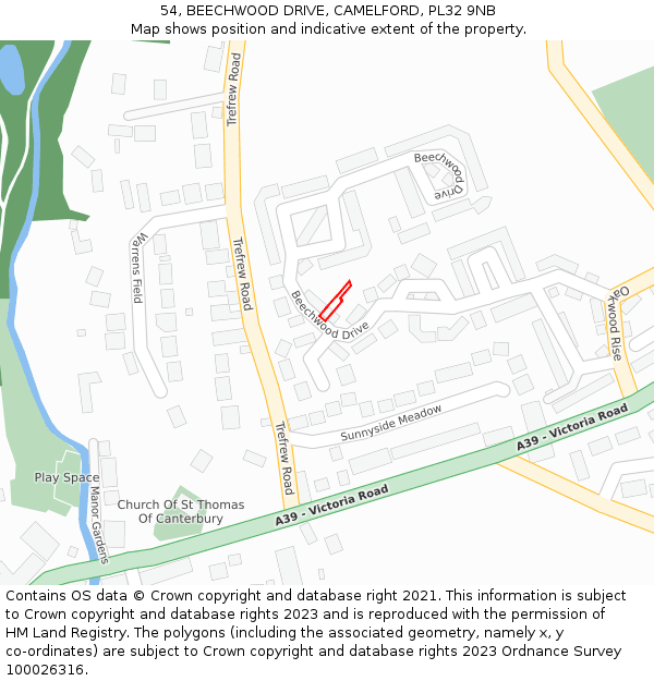 54, BEECHWOOD DRIVE, CAMELFORD, PL32 9NB: Location map and indicative extent of plot