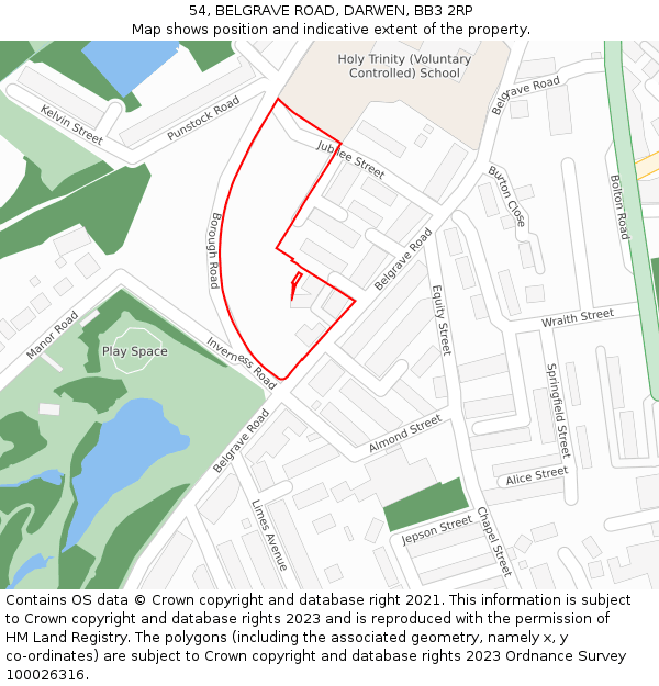 54, BELGRAVE ROAD, DARWEN, BB3 2RP: Location map and indicative extent of plot