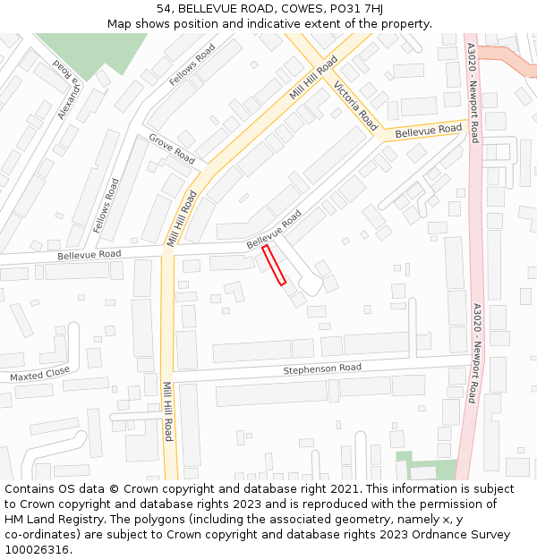 54, BELLEVUE ROAD, COWES, PO31 7HJ: Location map and indicative extent of plot