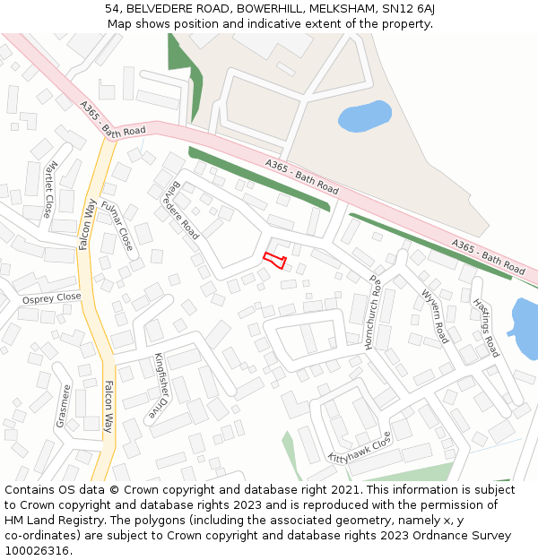 54, BELVEDERE ROAD, BOWERHILL, MELKSHAM, SN12 6AJ: Location map and indicative extent of plot