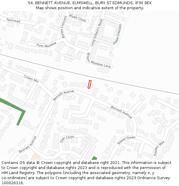54, BENNETT AVENUE, ELMSWELL, BURY ST EDMUNDS, IP30 9EX: Location map and indicative extent of plot