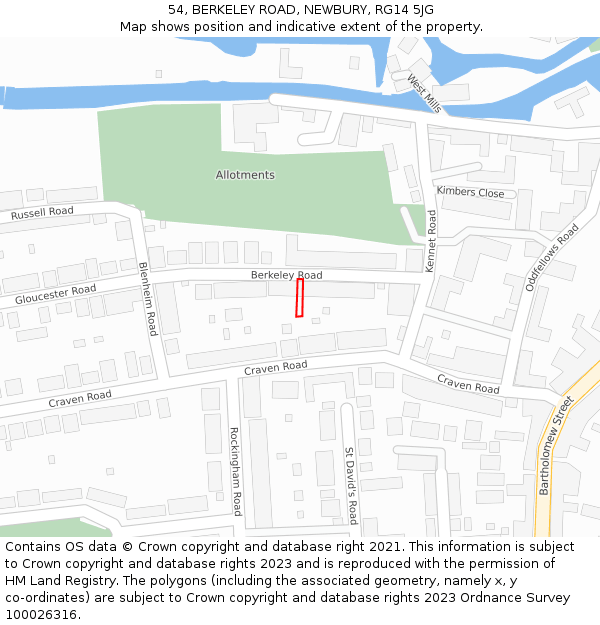 54, BERKELEY ROAD, NEWBURY, RG14 5JG: Location map and indicative extent of plot