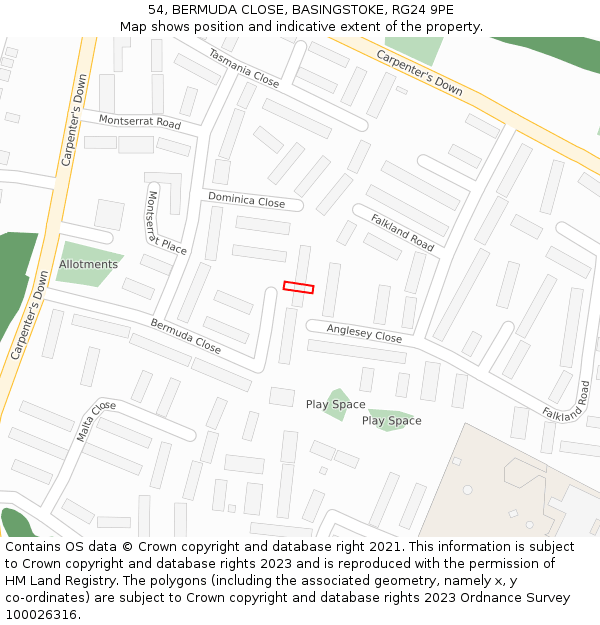 54, BERMUDA CLOSE, BASINGSTOKE, RG24 9PE: Location map and indicative extent of plot
