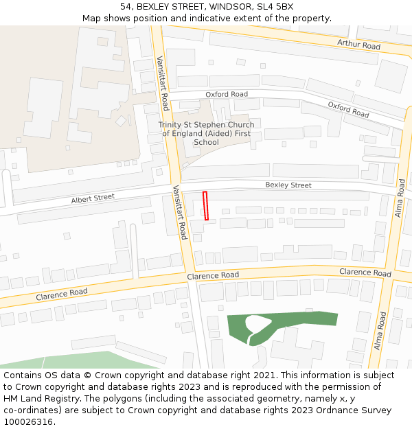 54, BEXLEY STREET, WINDSOR, SL4 5BX: Location map and indicative extent of plot