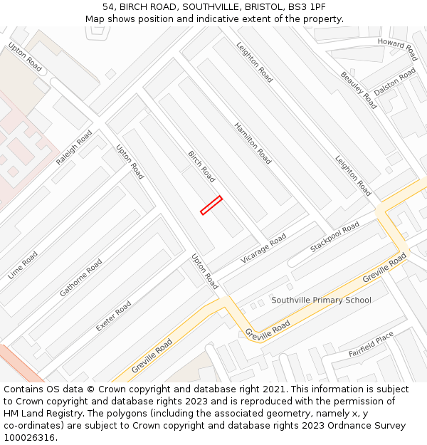 54, BIRCH ROAD, SOUTHVILLE, BRISTOL, BS3 1PF: Location map and indicative extent of plot
