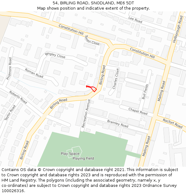 54, BIRLING ROAD, SNODLAND, ME6 5DT: Location map and indicative extent of plot