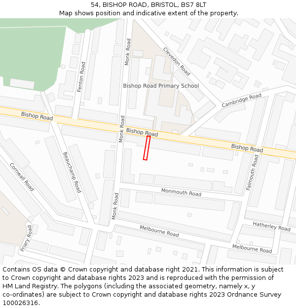 54, BISHOP ROAD, BRISTOL, BS7 8LT: Location map and indicative extent of plot