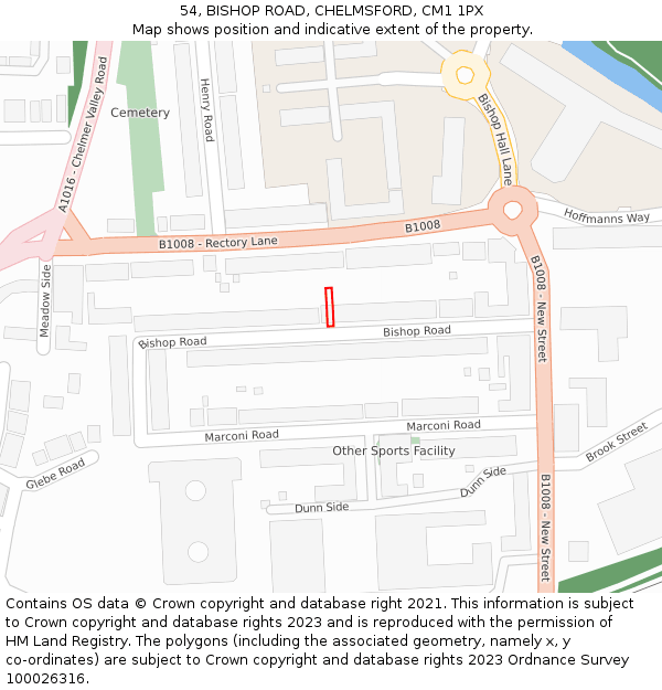 54, BISHOP ROAD, CHELMSFORD, CM1 1PX: Location map and indicative extent of plot