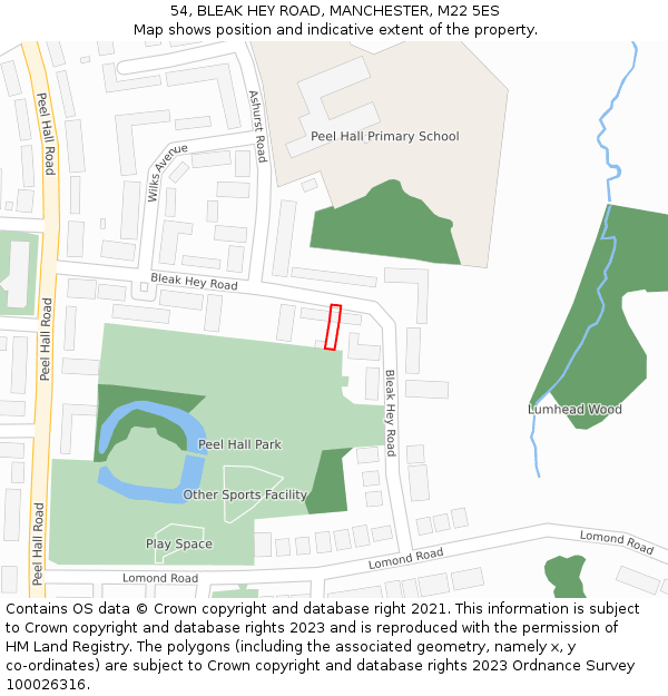 54, BLEAK HEY ROAD, MANCHESTER, M22 5ES: Location map and indicative extent of plot