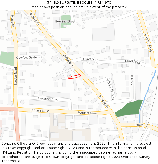54, BLYBURGATE, BECCLES, NR34 9TQ: Location map and indicative extent of plot