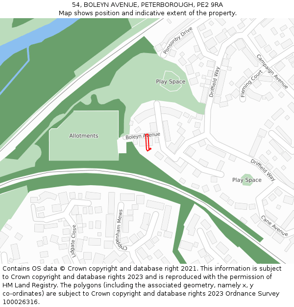 54, BOLEYN AVENUE, PETERBOROUGH, PE2 9RA: Location map and indicative extent of plot