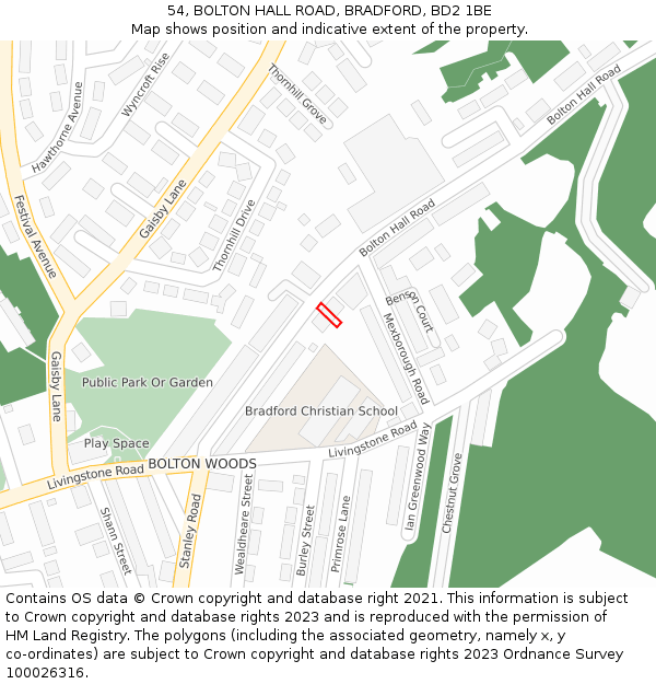 54, BOLTON HALL ROAD, BRADFORD, BD2 1BE: Location map and indicative extent of plot