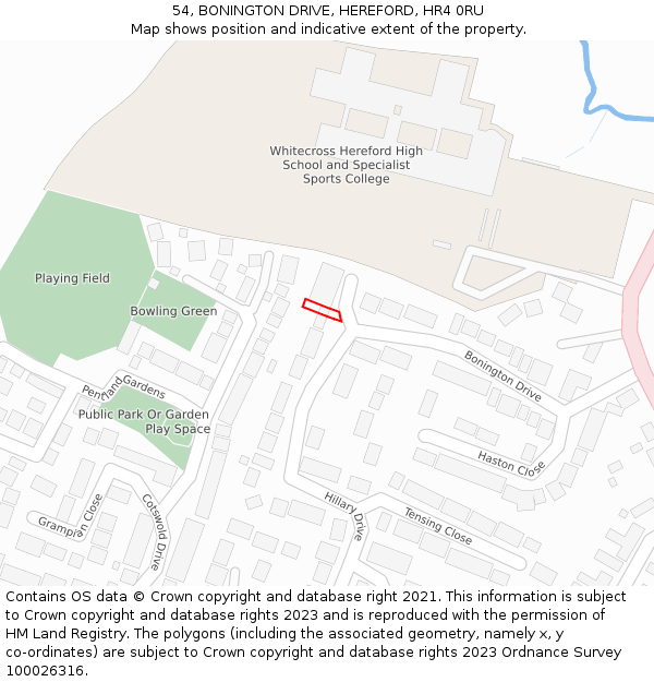 54, BONINGTON DRIVE, HEREFORD, HR4 0RU: Location map and indicative extent of plot