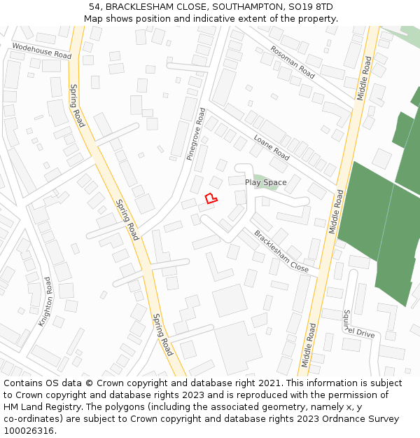 54, BRACKLESHAM CLOSE, SOUTHAMPTON, SO19 8TD: Location map and indicative extent of plot