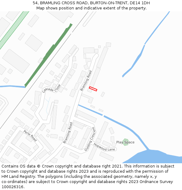 54, BRAMLING CROSS ROAD, BURTON-ON-TRENT, DE14 1DH: Location map and indicative extent of plot