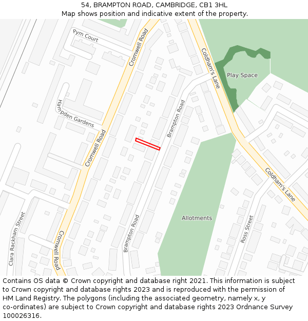 54, BRAMPTON ROAD, CAMBRIDGE, CB1 3HL: Location map and indicative extent of plot