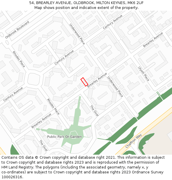 54, BREARLEY AVENUE, OLDBROOK, MILTON KEYNES, MK6 2UF: Location map and indicative extent of plot