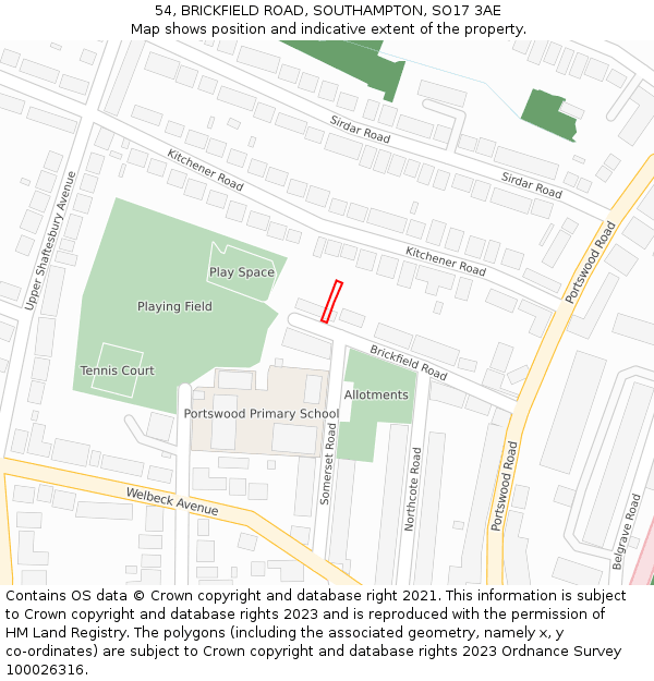 54, BRICKFIELD ROAD, SOUTHAMPTON, SO17 3AE: Location map and indicative extent of plot