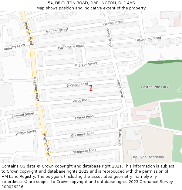 54, BRIGHTON ROAD, DARLINGTON, DL1 4AS: Location map and indicative extent of plot