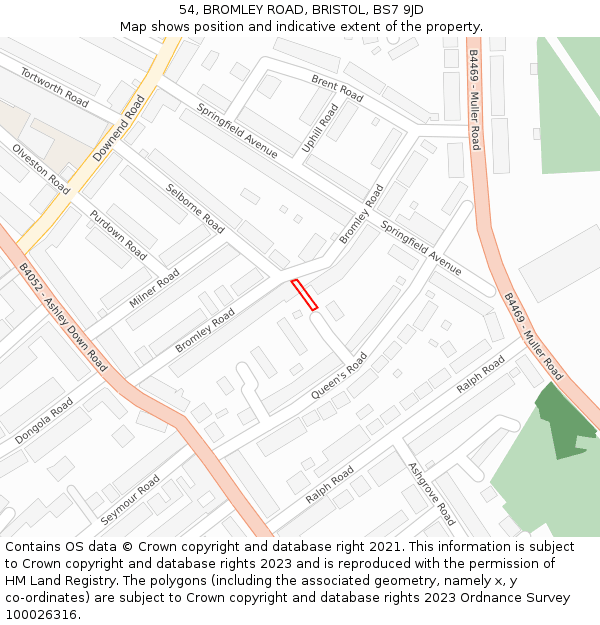 54, BROMLEY ROAD, BRISTOL, BS7 9JD: Location map and indicative extent of plot