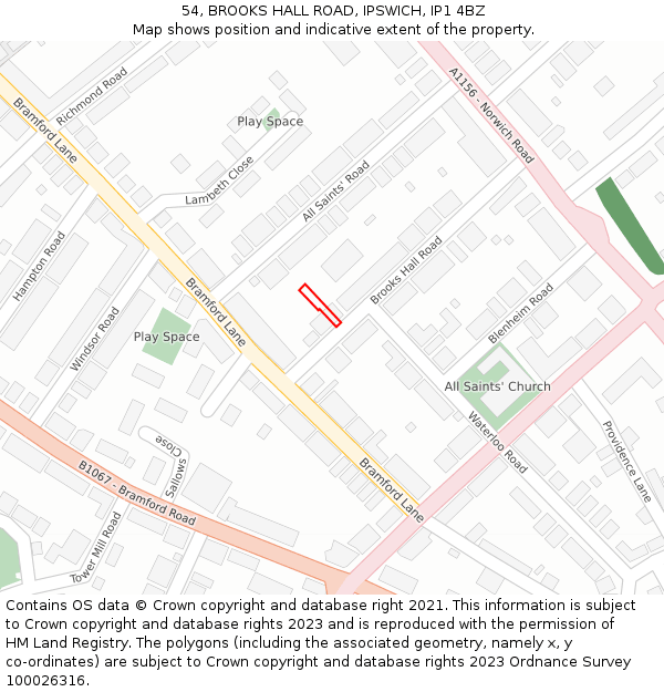 54, BROOKS HALL ROAD, IPSWICH, IP1 4BZ: Location map and indicative extent of plot