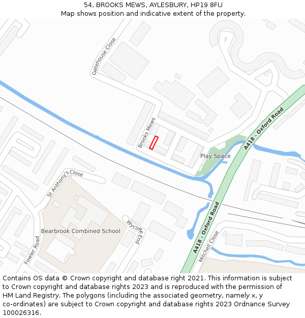54, BROOKS MEWS, AYLESBURY, HP19 8FU: Location map and indicative extent of plot