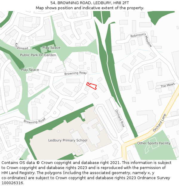 54, BROWNING ROAD, LEDBURY, HR8 2FT: Location map and indicative extent of plot