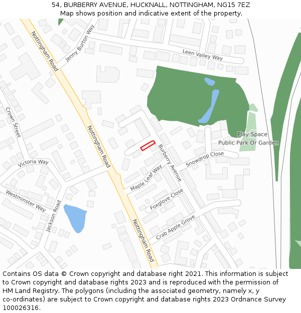 54, BURBERRY AVENUE, HUCKNALL, NOTTINGHAM, NG15 7EZ: Location map and indicative extent of plot